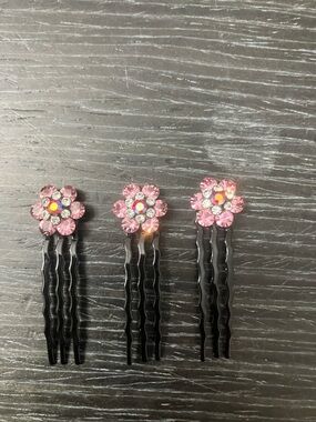 Pink Flower Crystal Bobby Pin Set for Kids